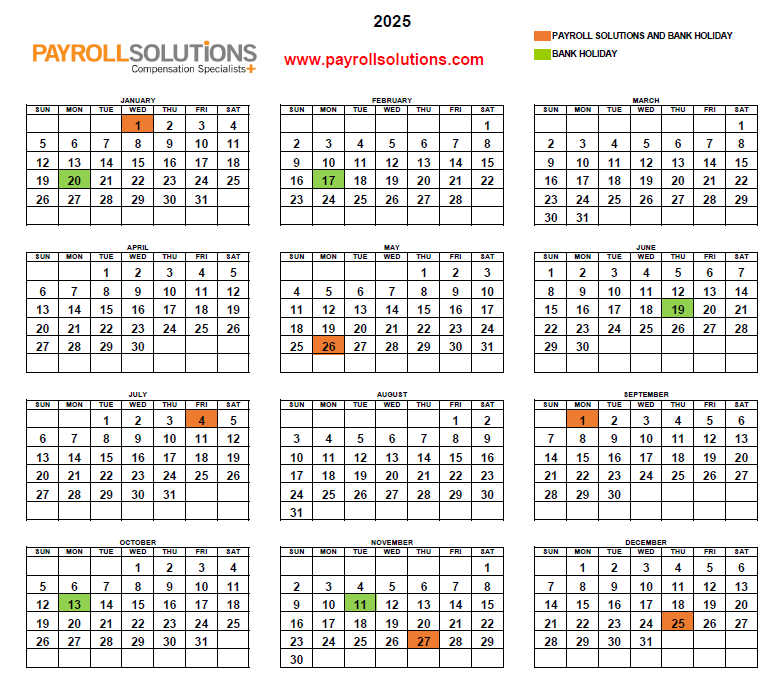 Payroll Solutions Releases 2025 Calendar - Payroll Solutions